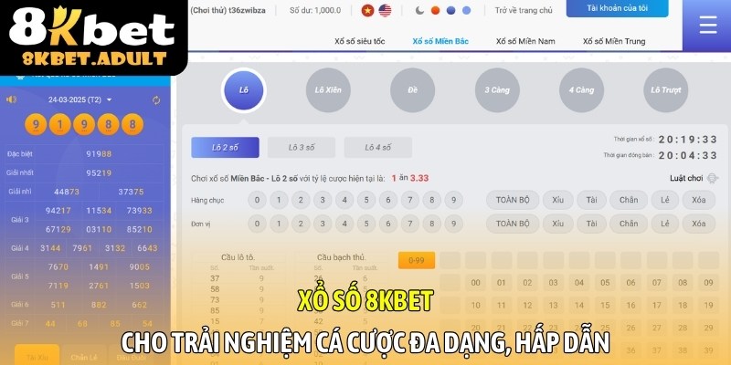 Xổ số 8KBET cho trải nghiệm cá cược đa dạng, hấp dẫn